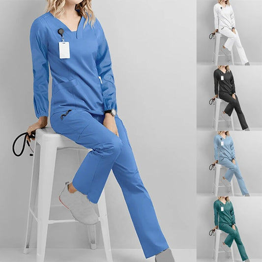 "Autumn" - Women's V-neck Long Sleeve Scrub Set