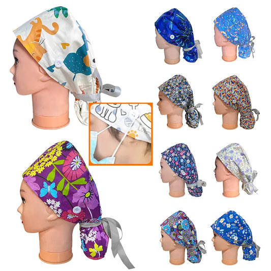 Printed Surgical Cap for Long Hair