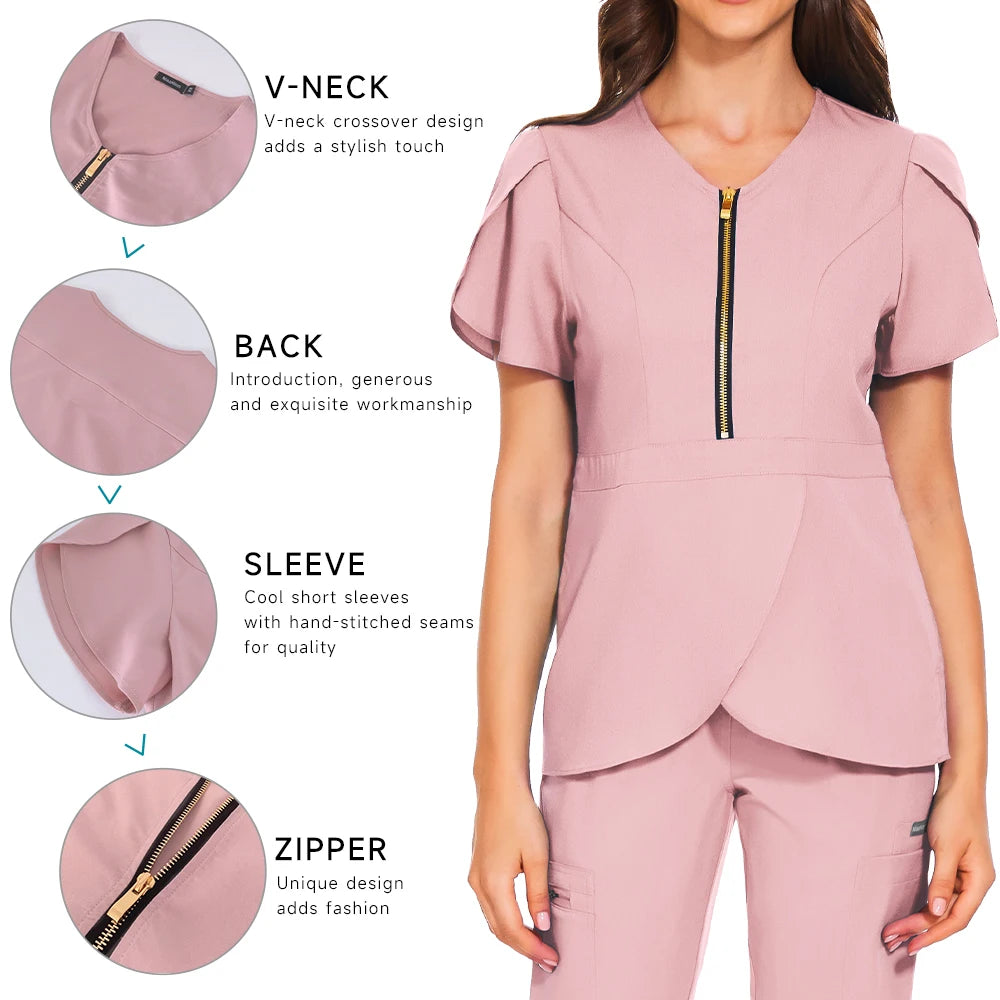 ‘Elyse’ Zip Up Top Scrub Set