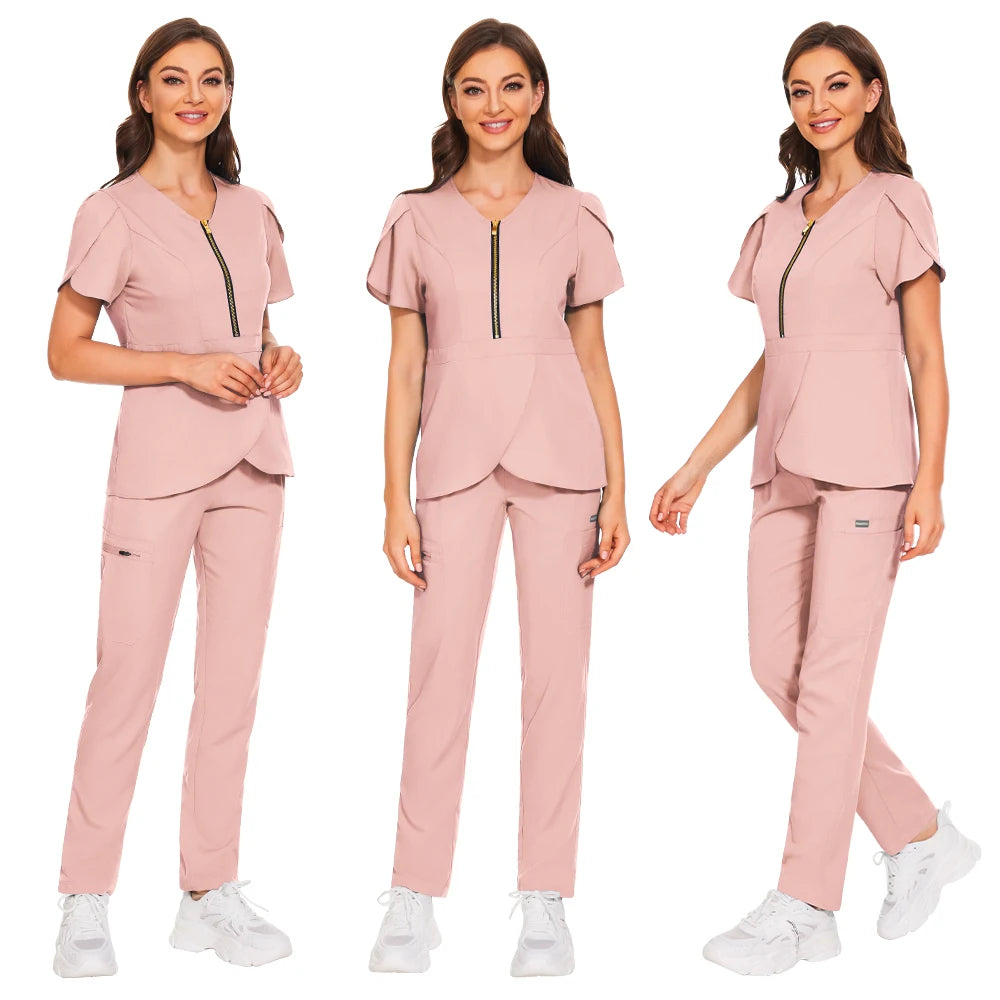 ‘Elyse’ Zip Up Top Scrub Set