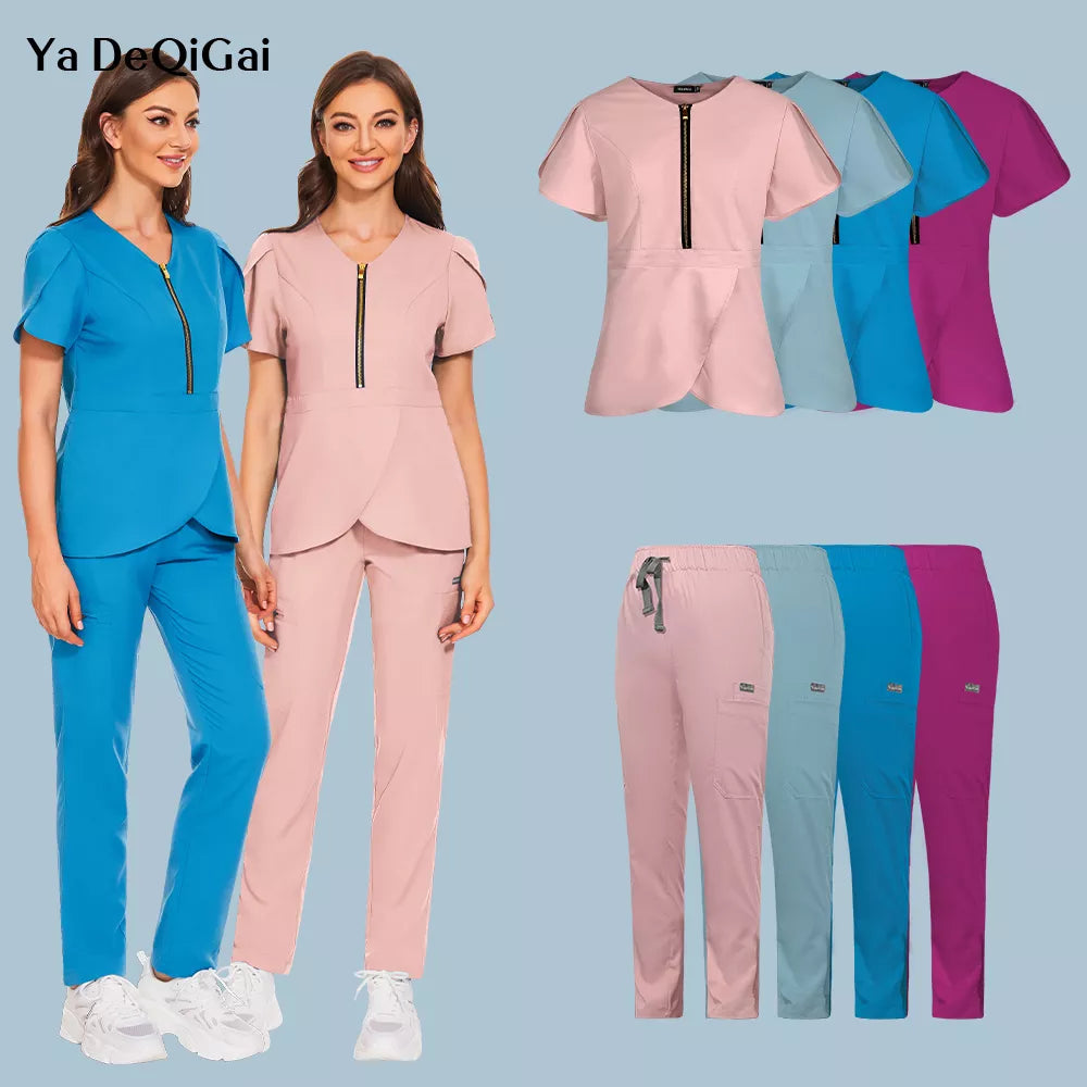 ‘Elyse’ Zip Up Top Scrub Set